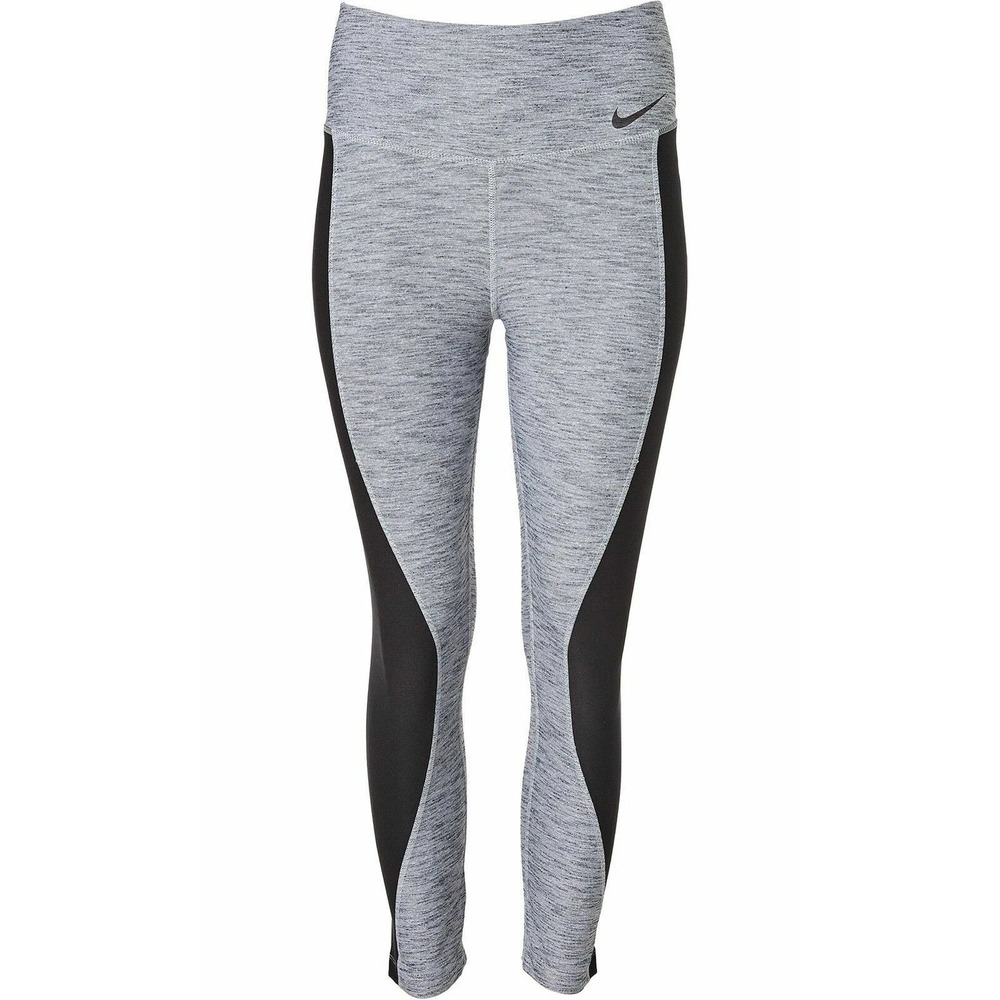 Nike Dri Fit High Waisted Power Crop Training Leggings Tight Fit L Gray Black